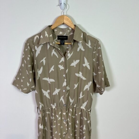 Corey Lynn Calter Anthropologie Tan Bird Button Down Short Sleeve Jumpsuit Women - Picture 2 of 8